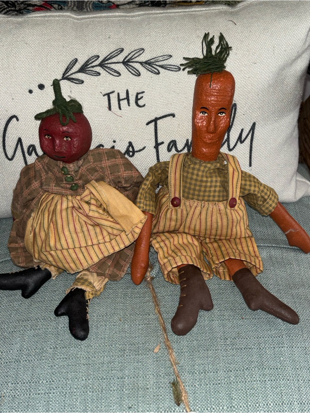 Primitive.  Carrot head & radish dolls